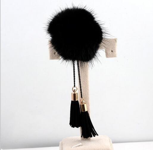 Fur Ball Brooch Chain Tassel Brooch For Women(Gray)