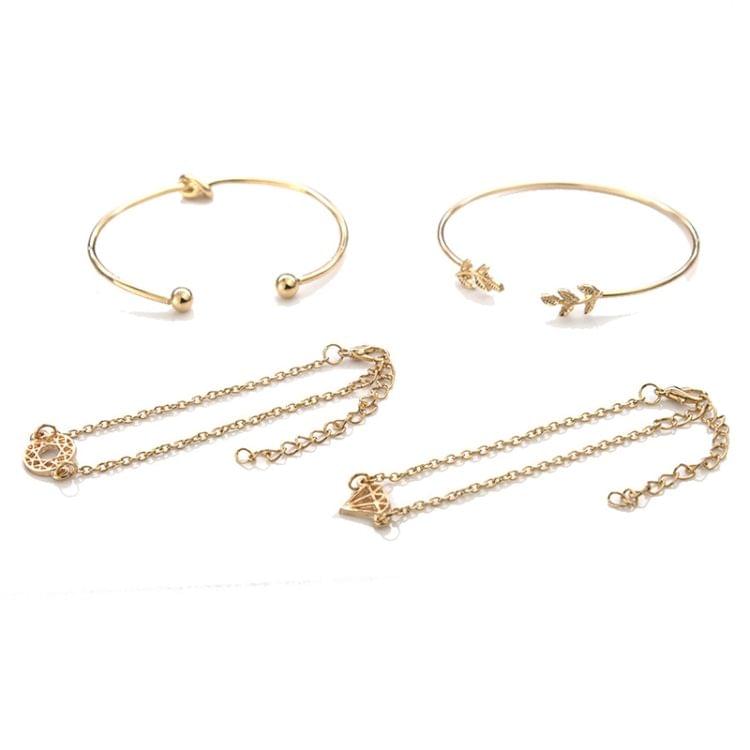 4 Pcs/ Set Bohemian Leaves Knot Round Chain Opening Gold Bracelet Set