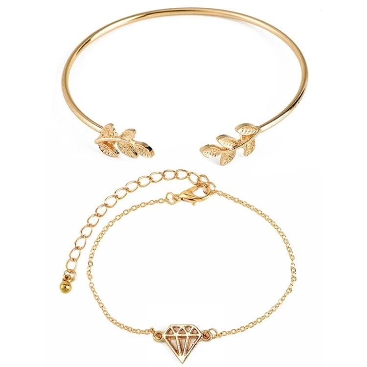 4 Pcs/ Set Bohemian Leaves Knot Round Chain Opening Gold Bracelet Set