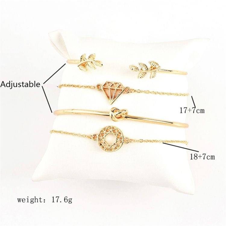 4 Pcs/ Set Bohemian Leaves Knot Round Chain Opening Gold Bracelet Set