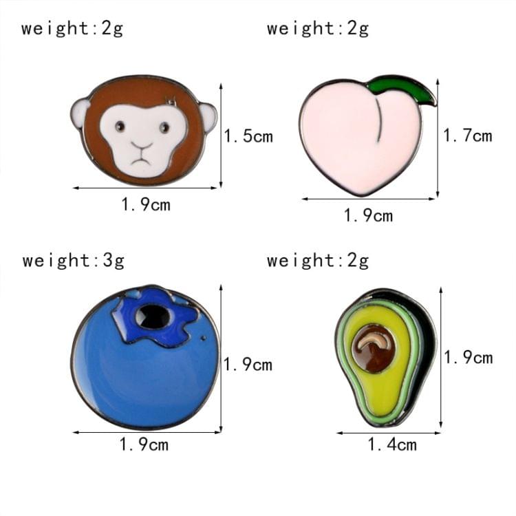 2 PCS Avocado Monkey Peach Blueberry Metal Lapel Pins Hard Enamel Pin Cute Badge Fashion jewelry(C1220)