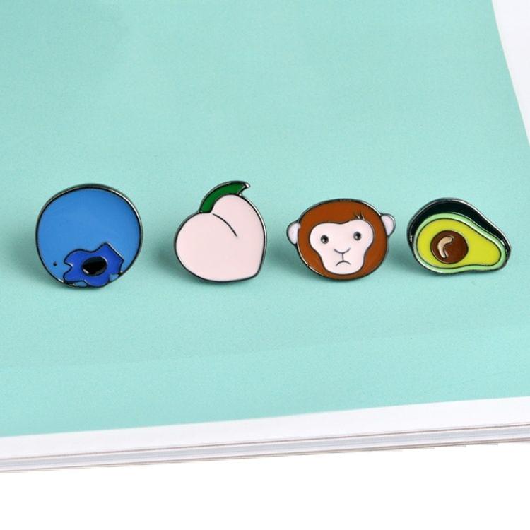 2 PCS Avocado Monkey Peach Blueberry Metal Lapel Pins Hard Enamel Pin Cute Badge Fashion jewelry(C1220)