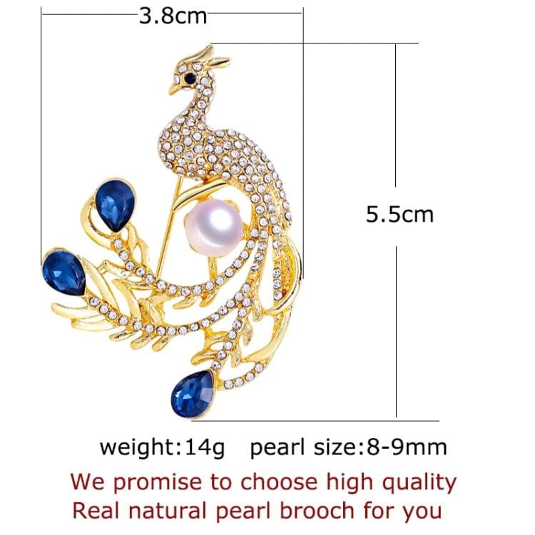 2 PCS Women Peacock Natural Pearl Brooch Jewelry(Red)