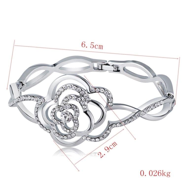 Silver-Plated Openwork Rosette with Zircon Buckle Bracelet