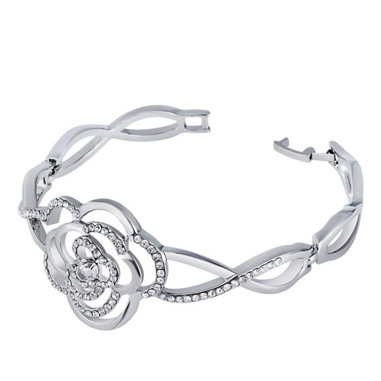 Silver-Plated Openwork Rosette with Zircon Buckle Bracelet