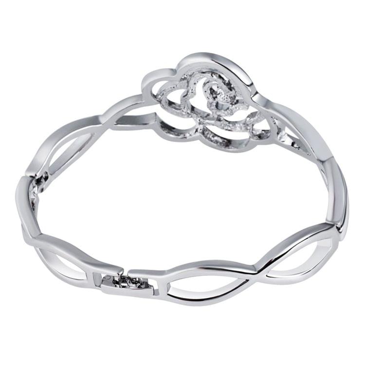 Silver-Plated Openwork Rosette with Zircon Buckle Bracelet