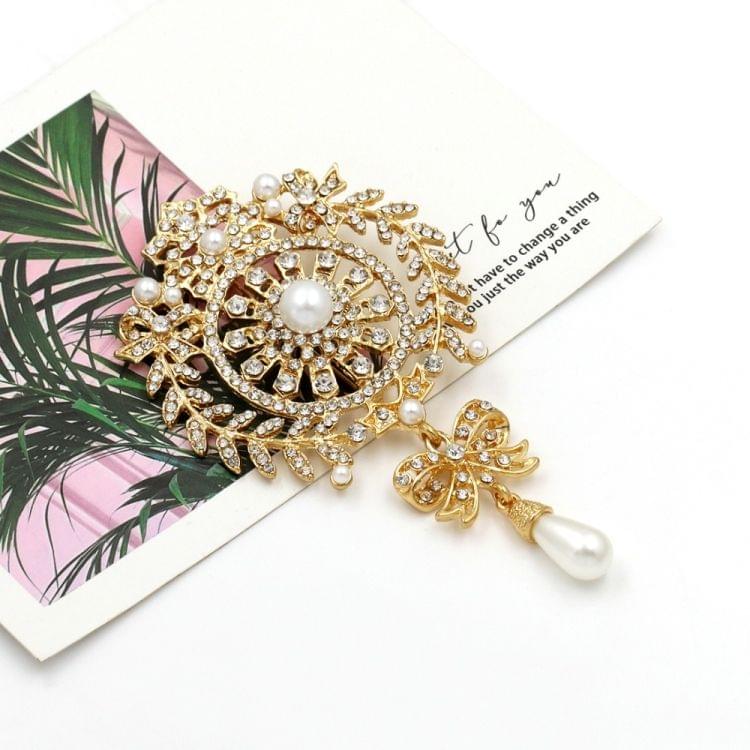 2 PCS Crown Brooch Pearl Butterfly Fringed Brooch(Gold)