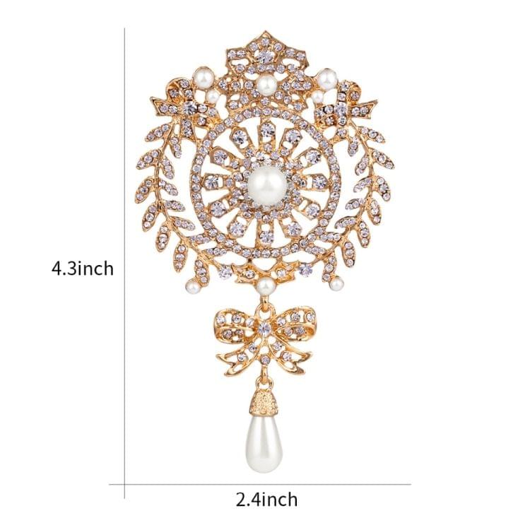 2 PCS Crown Brooch Pearl Butterfly Fringed Brooch(Gold)