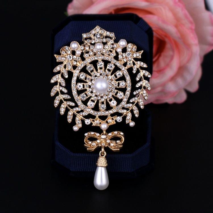 2 PCS Crown Brooch Pearl Butterfly Fringed Brooch(Gold)