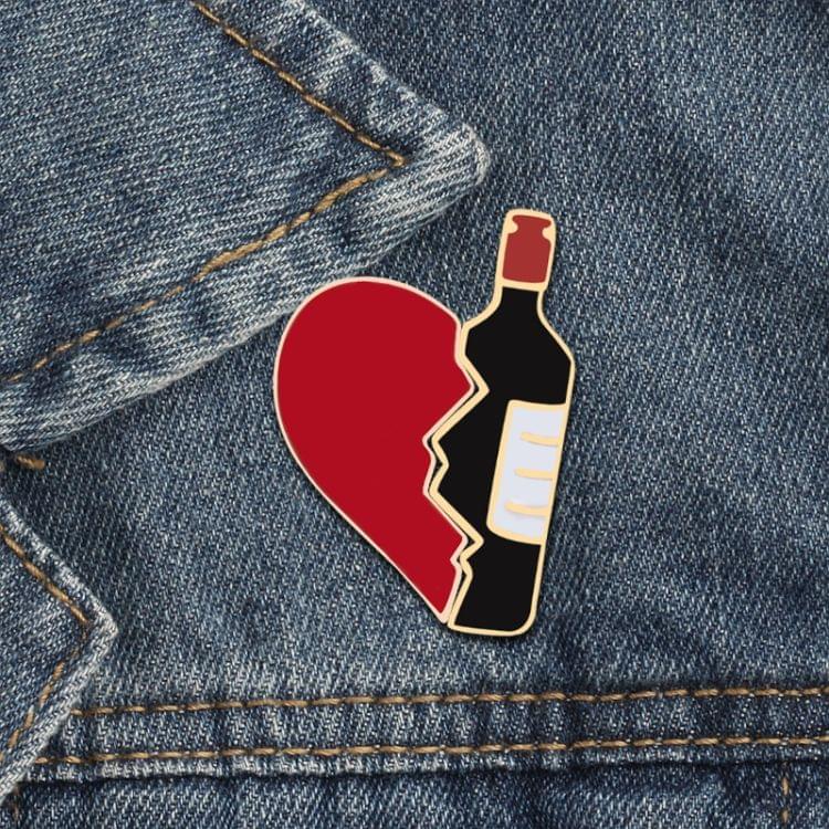 Broken Heart Wine Bottle Enamel Pins Fashion Brooch Denim Jackets Metal Badge Pin(Wine Bottle)