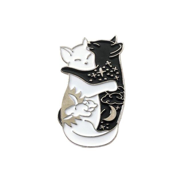 Hugging Cats Brooches Oil-Dripping Brooch Ornaments(Silver)