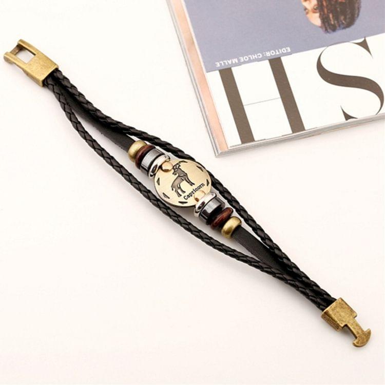 2 PCS Couple Lovers Jewelry Leather Braided Capricorn Constellation Detail Hand Chain Bracelet, Size: 21*1.2cm