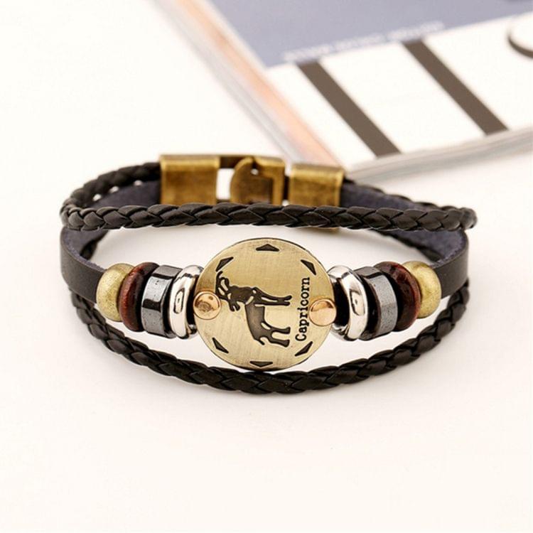 2 PCS Couple Lovers Jewelry Leather Braided Capricorn Constellation Detail Hand Chain Bracelet, Size: 21*1.2cm