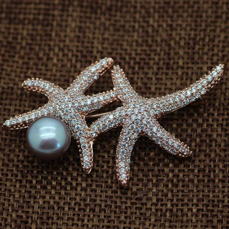 3PCS Women Fashion Pearl Starfish Brooch(gold)