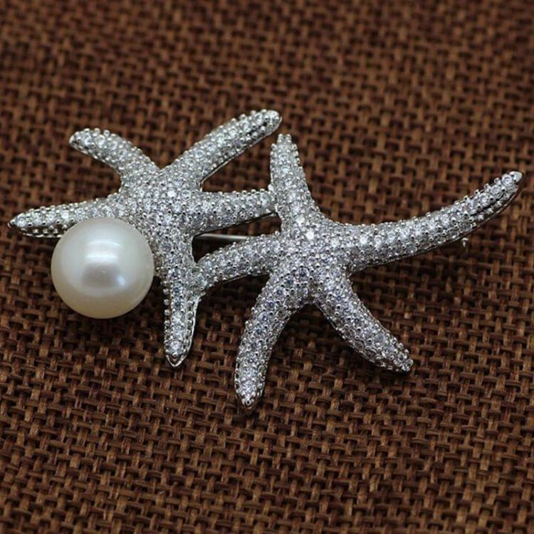 3PCS Women Fashion Pearl Starfish Brooch(gold)