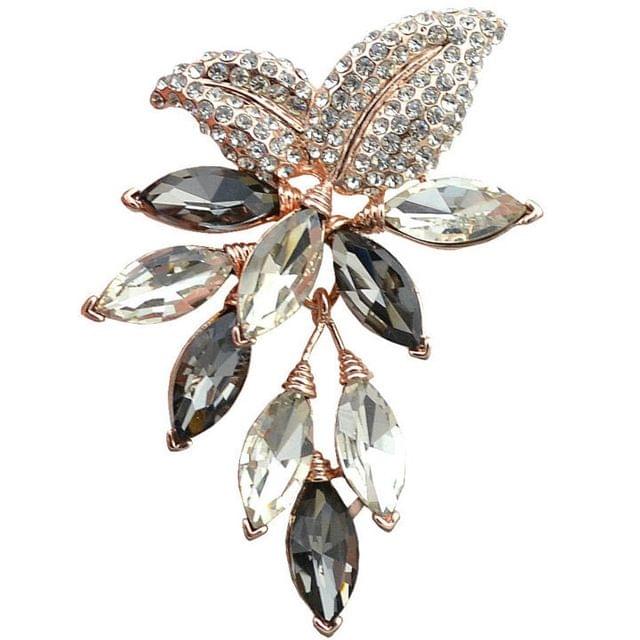 2 PCS Flowers Drill Crystal Brooch(Gray)