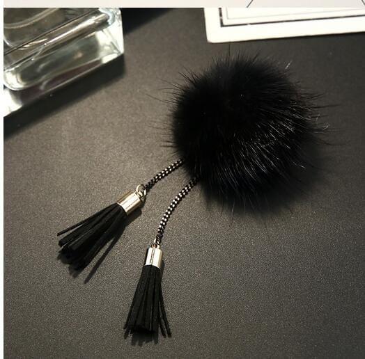 Fur Ball Brooch Chain Tassel Brooch For Women(Black)