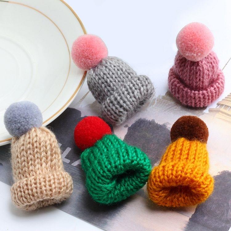 12PCS Cute Mini Knitted Hairball Hat Brooch Sweater Pins Badge(Dark green)