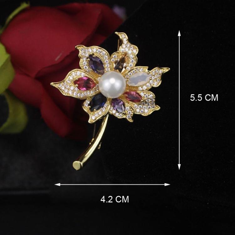 Colorful Gem Leaves Pearl Brooch Simple Fashion Coat Sweater Brooch(Silver)