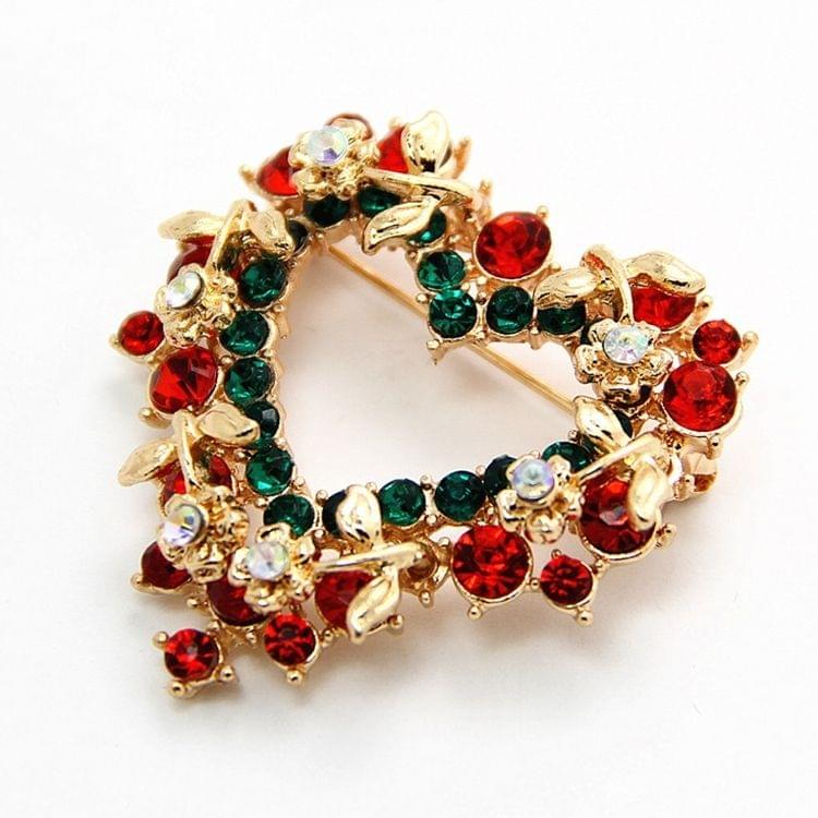 Christmas Heart Shape Multi-color Wreath Electroplating Crystal Brooch Pins Women Fashion Brooch