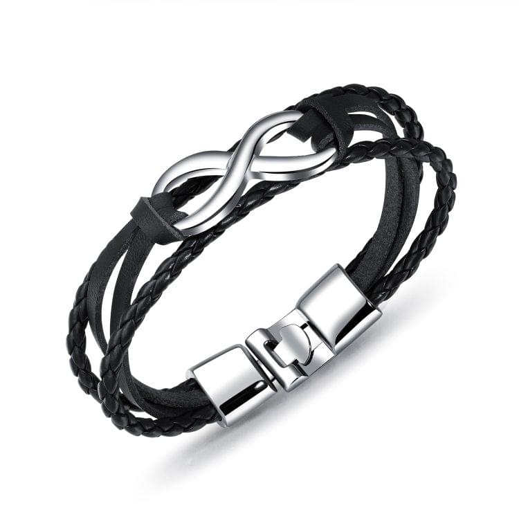 OPK Multilayer Weave Eternal 8-type Leather Bracelet for Men(Black Steel)