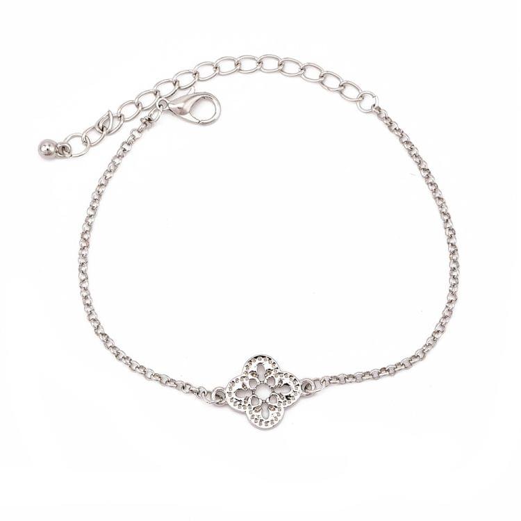 3 PCS/Set Retro Bracelets Silver Hollow Leaves Flowers Adjustable Chain Bracelet