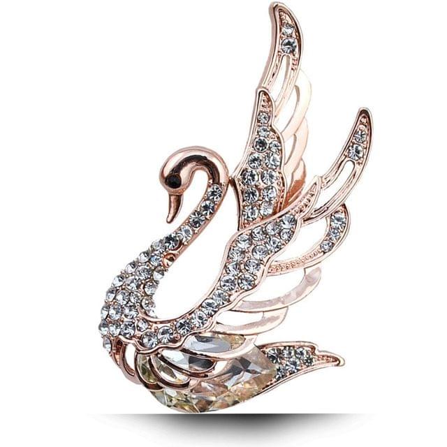 Women Fashion Swan Crystal Insert Drill Brooches(White)