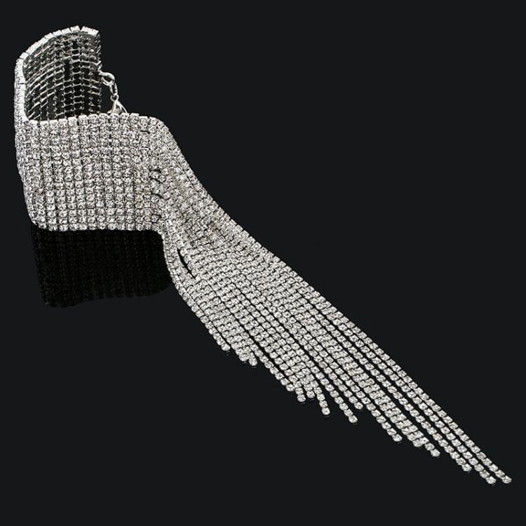 European and American Luxury Fashion Multi-row Shining Diamond Tassel Nightclub Stage Performance Bracelet Jewelry (Platinum)