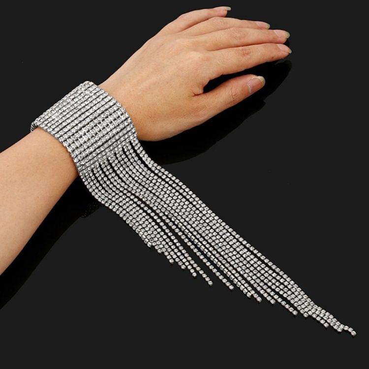 European and American Luxury Fashion Multi-row Shining Diamond Tassel Nightclub Stage Performance Bracelet Jewelry (Platinum)