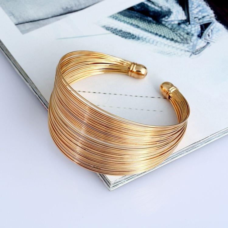 Multilayer Metal Wire Cuff Bangle Opened Maxi Punk Bangle Bracelet(Gold color)