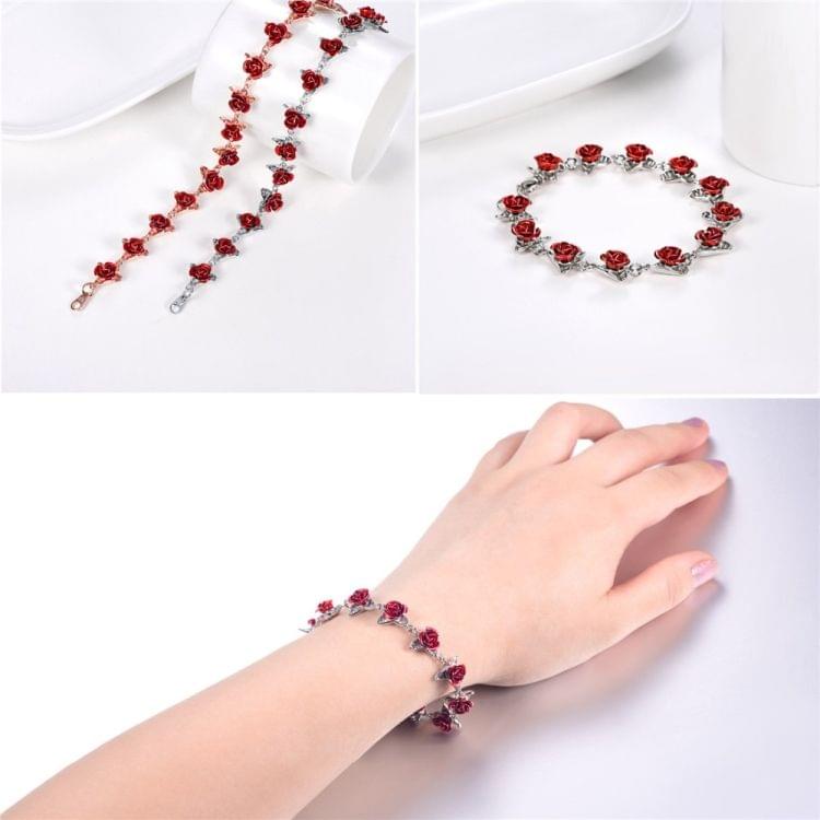 Bracelet Red Rose Flowers Wrist Chain Bracelets For Women(Gold )