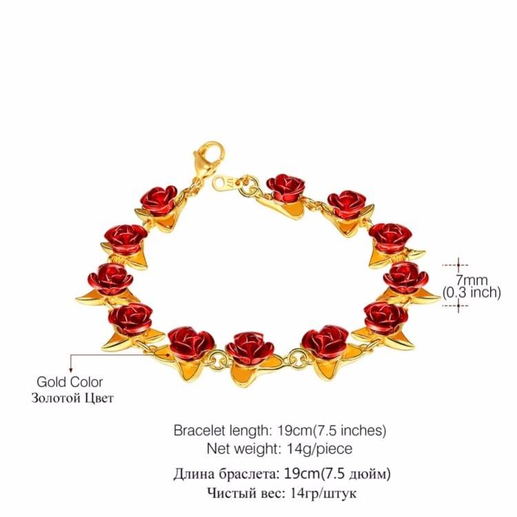 Bracelet Red Rose Flowers Wrist Chain Bracelets For Women(Gold )