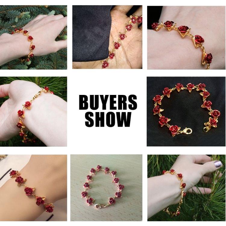 Bracelet Red Rose Flowers Wrist Chain Bracelets For Women(Gold )