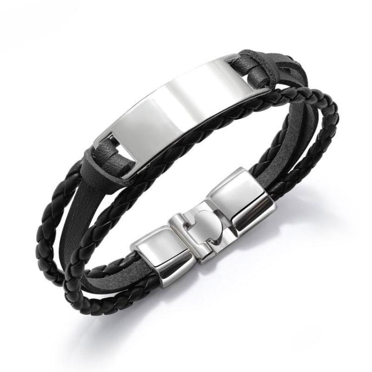 OPK Simple and Wild Fashion Bracelet Multilayer Woven Leather Bracelet for Men(Black Steel)