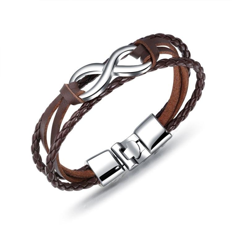 OPK Multilayer Weave Eternal 8-type Leather Bracelet for Men(Brown Steel)