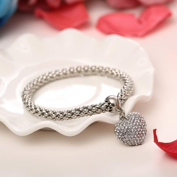 3 PCS/Set Crystal  Heart Charm Bracelets Bangles