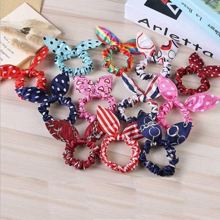 100 PCS Rabbit Ears Hair Band Kids Hair Accessories Elastic Hairband Girl Rubber Band Polka Dot Hairline(Watermelon Red Dot )