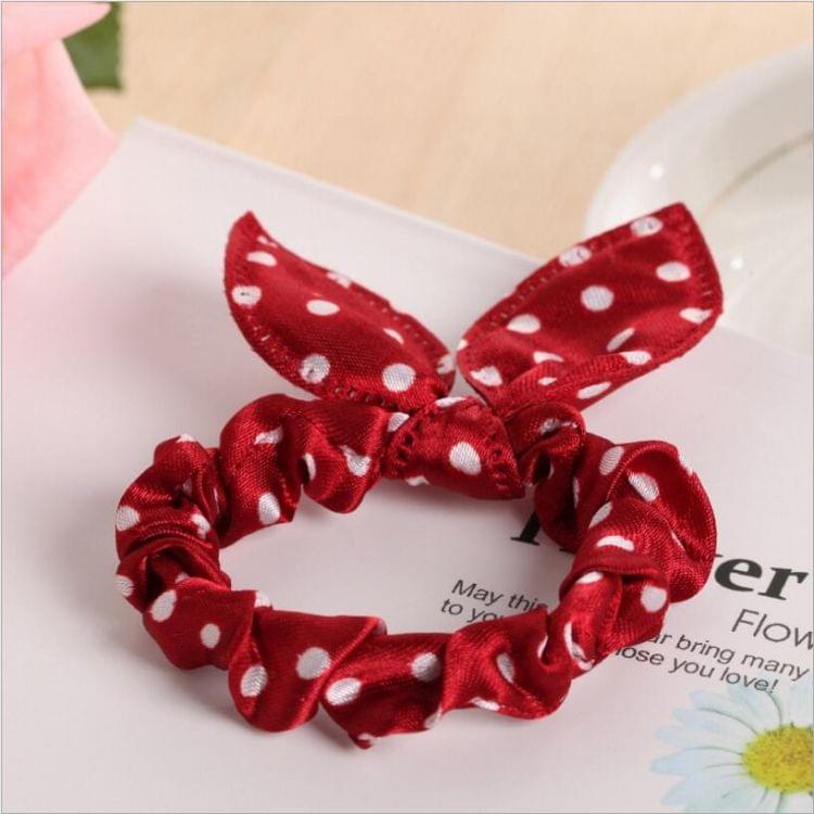 100 PCS Rabbit Ears Hair Band Kids Hair Accessories Elastic Hairband Girl Rubber Band Polka Dot Hairline(Watermelon Red Dot )