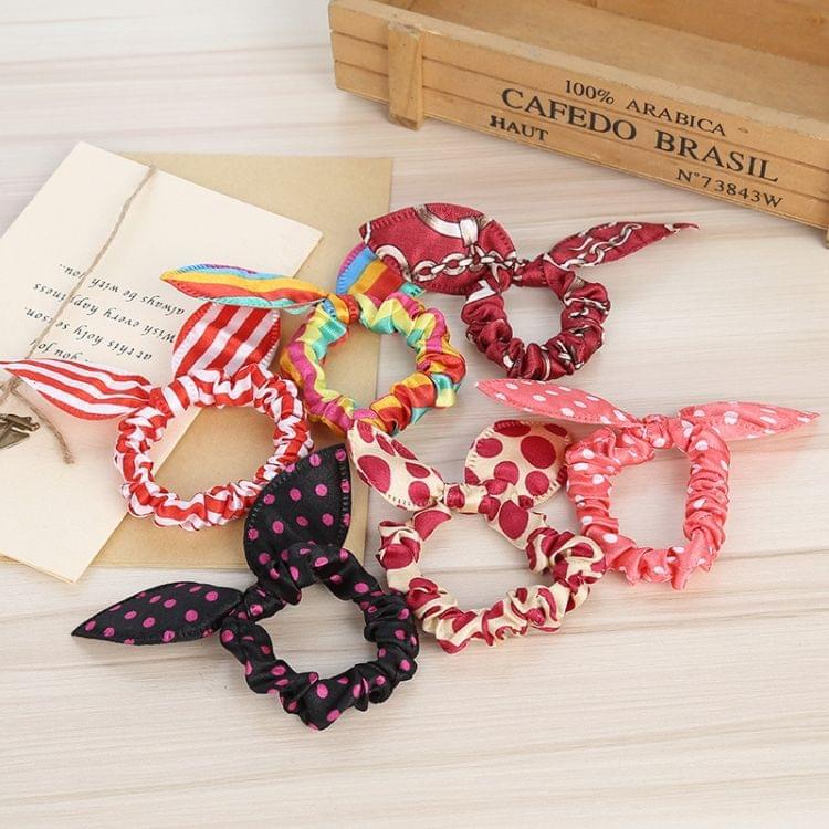 100 PCS Rabbit Ears Hair Band Kids Hair Accessories Elastic Hairband Girl Rubber Band Polka Dot Hairline(Watermelon Red Dot )