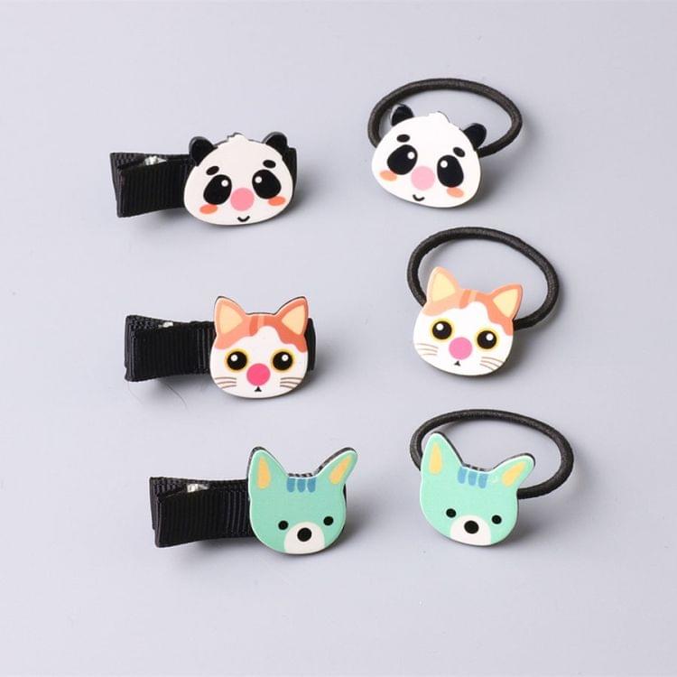 10 PCS Acrylic Animal Hair Clip Kids Cartoon Pattern Hair Accessories Girl Mini Elastic Hair Rope(Cat hair clip)