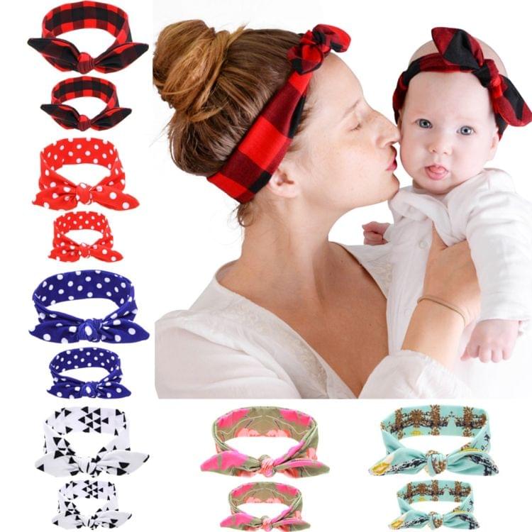 2 in 1 Printed Rabbit Ear Mom Baby Hair Band Set