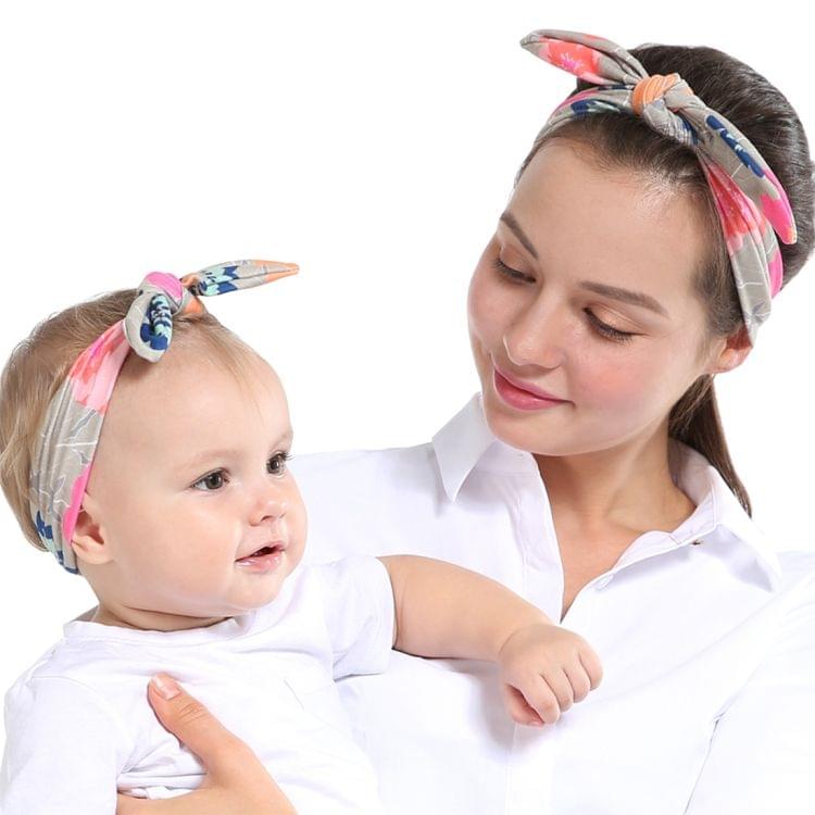 2 in 1 Printed Rabbit Ear Mom Baby Hair Band Set