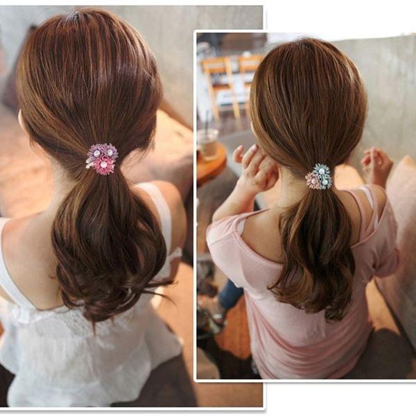 10 PCS Pearl Flower Elastic Rubber Hair Band Daisy Hair Ring Random Color Delivery