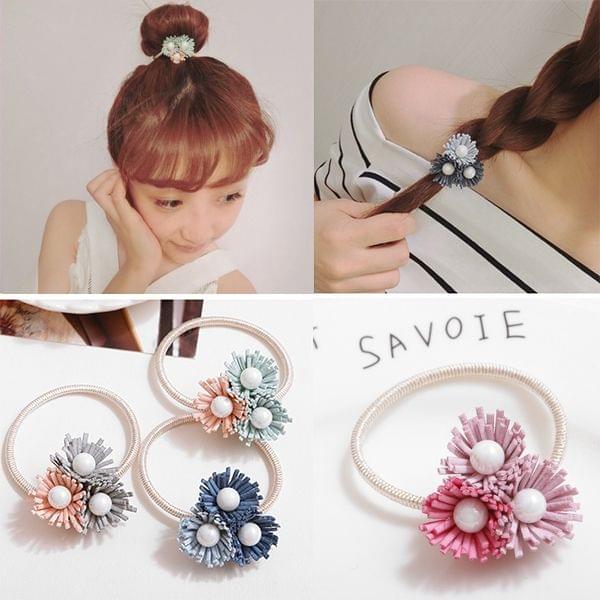 10 PCS Pearl Flower Elastic Rubber Hair Band Daisy Hair Ring Random Color Delivery