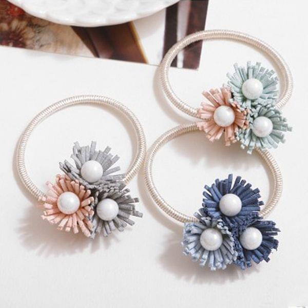 10 PCS Pearl Flower Elastic Rubber Hair Band Daisy Hair Ring Random Color Delivery