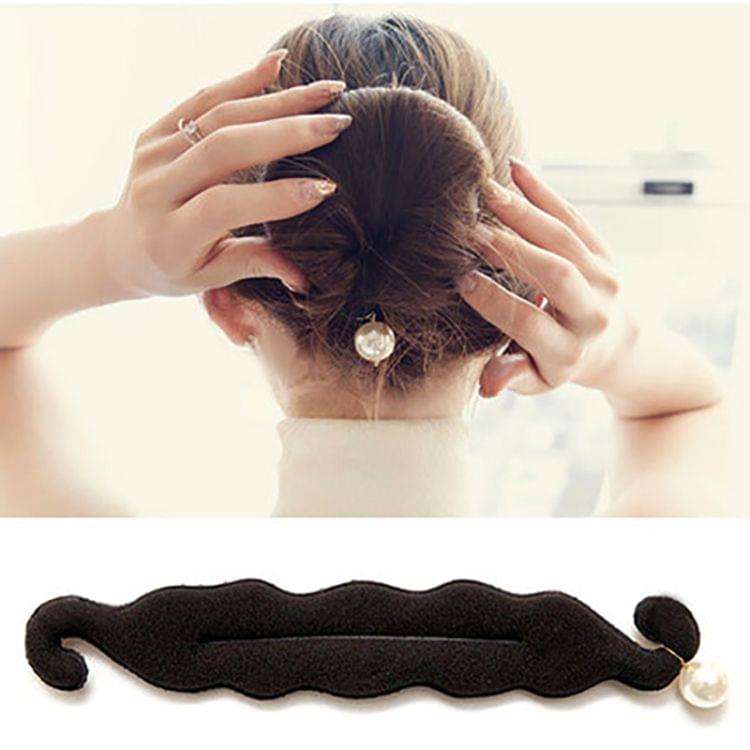 Women Foam Sponge Hairdisk Hair Device Quick Messy Bun Updo Hair Clip(Black with pearl)