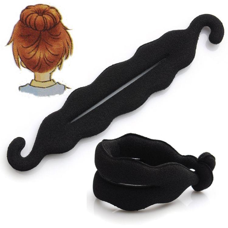 Women Foam Sponge Hairdisk Hair Device Quick Messy Bun Updo Hair Clip(Black with pearl)