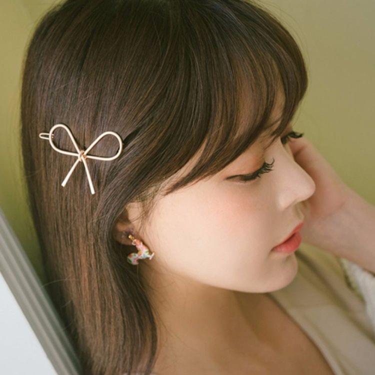 Metal Big Elastic Women Geometric Openwork Bow Hairpin(Gold)