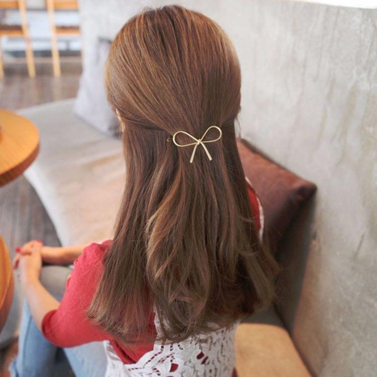 Metal Big Elastic Women Geometric Openwork Bow Hairpin(Gold)