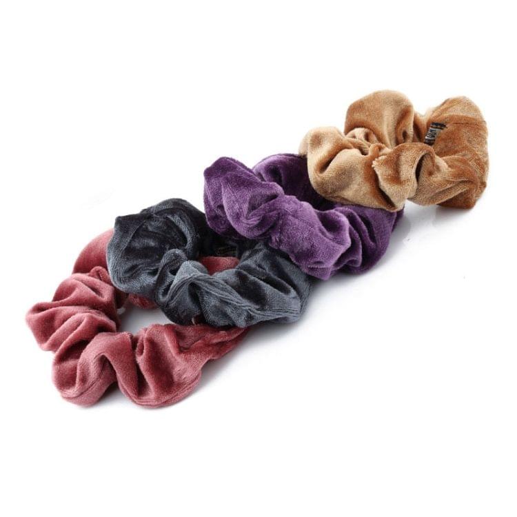 5 PCS Velvet Solid Color Elastic Hair Bands Ponytail Holder Scrunchies Tie Hair Rubber Band Headband(Deep Blue)